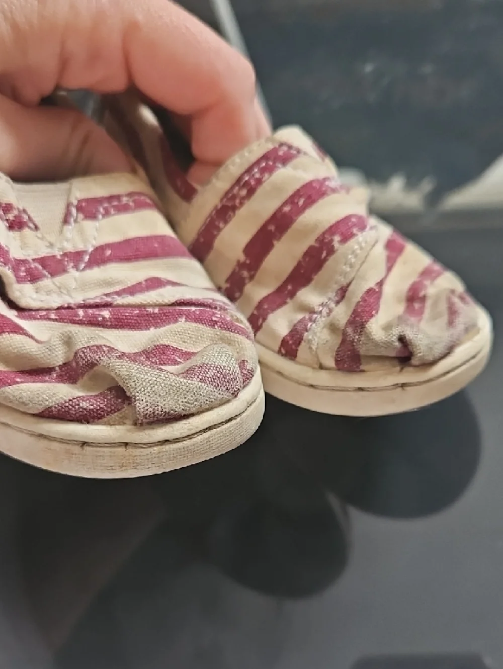TOMS Kids Cream & Red Striped Slip-On Moccasins